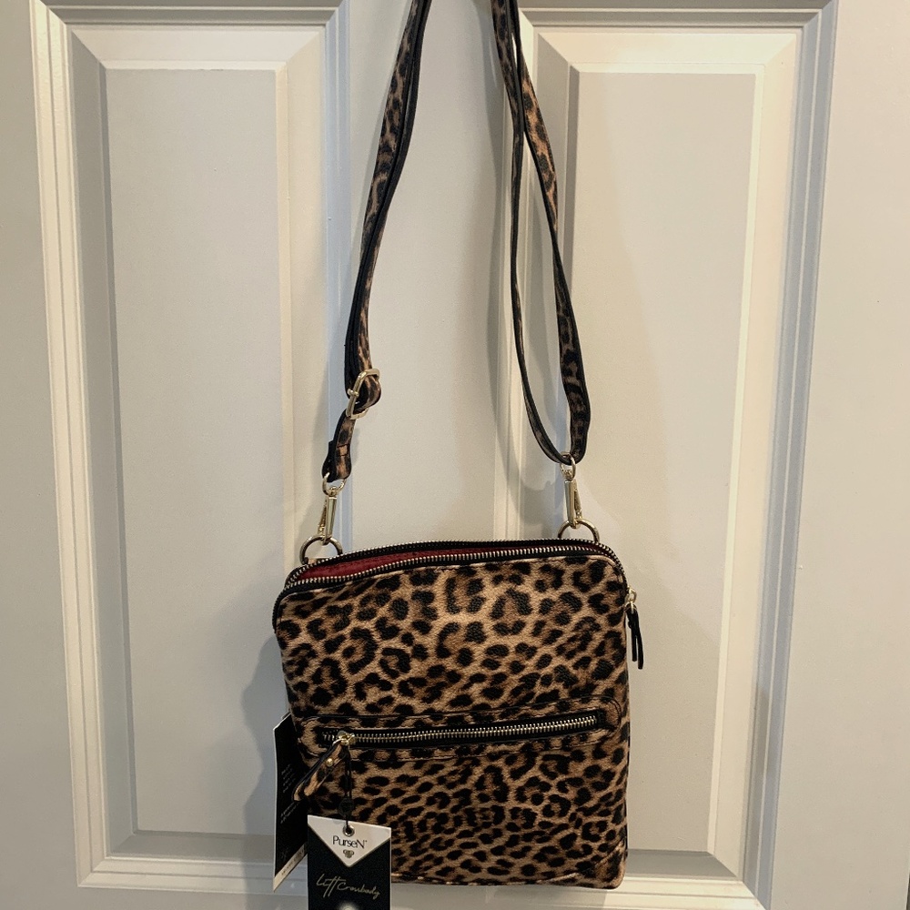 Chico's Leopard Print Cross Body Bag with Unique Interior Light NWT!